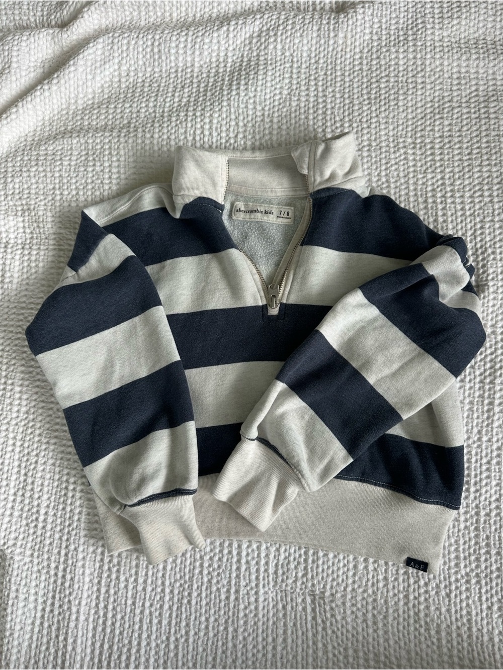abercrombie kids Navy and Cream Striped Half-Zip Sweater Girls 7-8